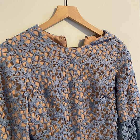 Dress The Population Blue Nude Floral Lace Long Sleeve Mini Dress Small - Picture 6 of 10